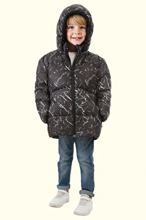 Erkek Çocuk Çıkabilir Kapüşonlu Su Ve Rüzgar Geçirmez Kışlık Şişme Mont & Kaban & Parka
