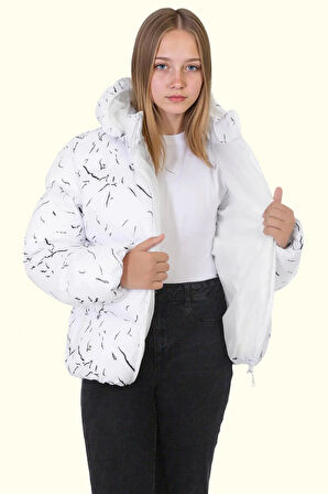 Kız Çocuk Çıkabilir Kapüşonlu Su Ve Rüzgar Geçirmez Kışlık Şişme Mont & Kaban & Parka