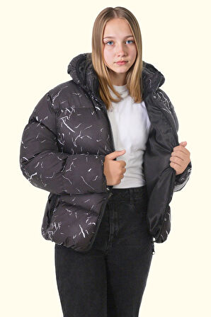 Kız Çocuk Çıkabilir Kapüşonlu Su Ve Rüzgar Geçirmez Kışlık Şişme Mont & Kaban & Parka