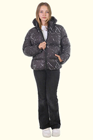 Kız Çocuk Çıkabilir Kapüşonlu Su Ve Rüzgar Geçirmez Kışlık Şişme Mont & Kaban & Parka