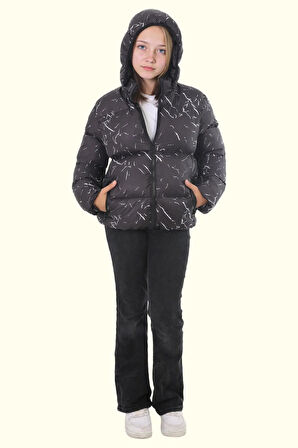 Kız Çocuk Çıkabilir Kapüşonlu Su Ve Rüzgar Geçirmez Kışlık Şişme Mont & Kaban & Parka