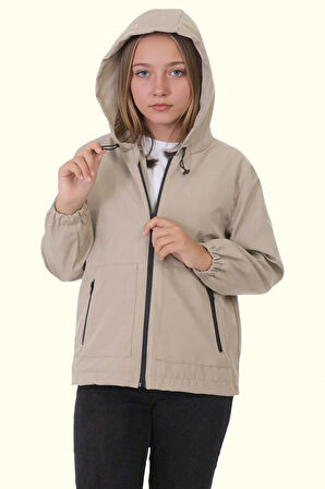 Kız Çocuk Astarlı Su Ve Rüzgar Geçirmez Kapüşonlu Çift Fermuarlı Yağmurluk