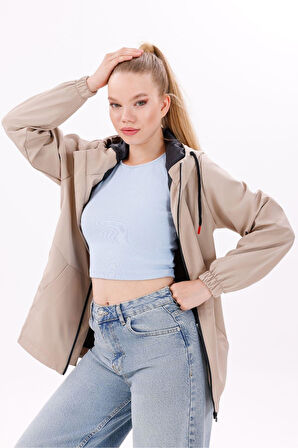 Kadın Su Geçirmez Ve Rüzgara Dayanıklı Astarlı Kapüşonlu Yağmurluk - Rüzgarlık