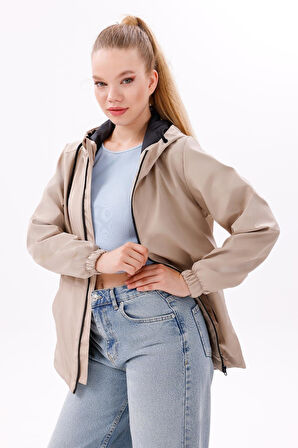 Kadın Su Geçirmez Ve Rüzgara Dayanıklı Astarlı Kapüşonlu Yağmurluk - Rüzgarlık