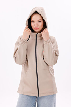 Kadın Su Geçirmez Ve Rüzgara Dayanıklı Astarlı Kapüşonlu Yağmurluk - Rüzgarlık