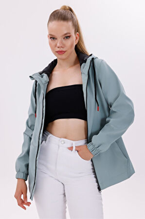 Kadın Su Geçirmez Ve Rüzgara Dayanıklı Astarlı Kapüşonlu Yağmurluk - Rüzgarlık