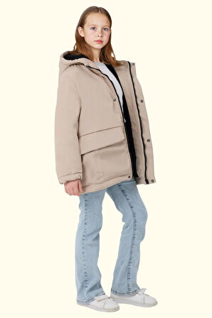 Kız Çocuk Kürklü Su Ve Rüzgar Geçirmez Kapüşonlu 3 Kışlık Mont & Kaban & Parka