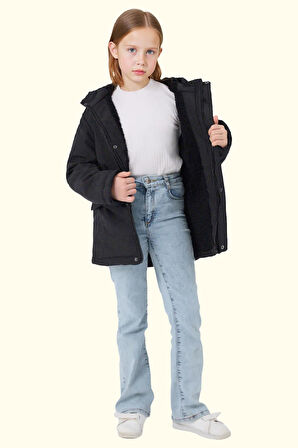 Kız Çocuk Kürklü Su Ve Rüzgar Geçirmez Kapüşonlu 3 Kışlık Mont & Kaban & Parka