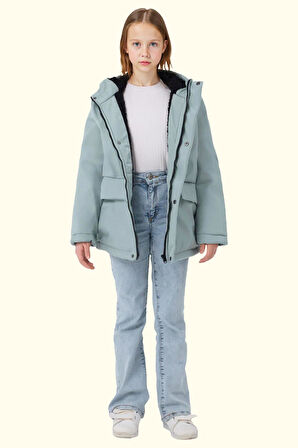 Kız Çocuk Kürklü Su Ve Rüzgar Geçirmez Kapüşonlu 3 Kışlık Mont & Kaban & Parka