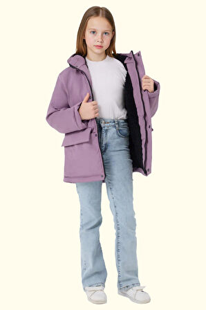 Kız Çocuk Kürklü Su Ve Rüzgar Geçirmez Kapüşonlu 3 Kışlık Mont & Kaban & Parka