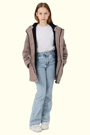 Kız Çocuk Kürklü Su Ve Rüzgar Geçirmez Kapüşonlu 3 Kışlık Mont & Kaban & Parka