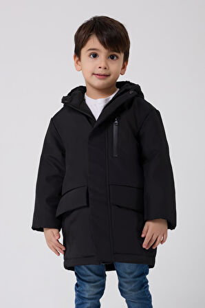 Erkek Çocuk Kürklü Su Ve Rüzgar Geçirmez Kapüşonlu 3 Kışlık Mont & Kaban & Parka