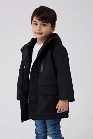 Erkek Çocuk Kürklü Su Ve Rüzgar Geçirmez Kapüşonlu 3 Kışlık Mont & Kaban & Parka