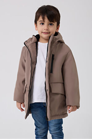 Erkek Çocuk Kürklü Su Ve Rüzgar Geçirmez Kapüşonlu 3 Kışlık Mont & Kaban & Parka
