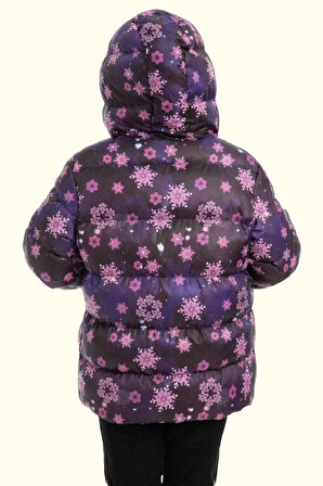 Kız Çocuk Pusula Desen Polar Su Ve Rüzgar Geçirmez Kapüşonlu Şişme Kışlık Mont