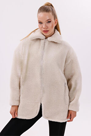 Kadın Peluş Rüzgar Geçirmez Welsoft Çift Kışlık Mont Kaban