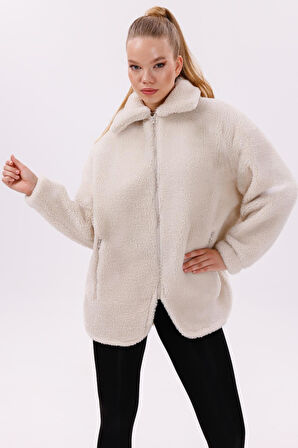 Kadın Peluş Rüzgar Geçirmez Welsoft Çift Kışlık Mont Kaban