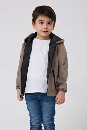 Erkek Çocuk Astarlı Su Ve Rüzgar Geçirmez Kapüşonlu Çift Fermuarlı Yağmurluk