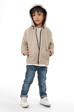 Erkek Çocuk Astarlı Su Ve Rüzgar Geçirmez Kapüşonlu Çift Fermuarlı Yağmurluk