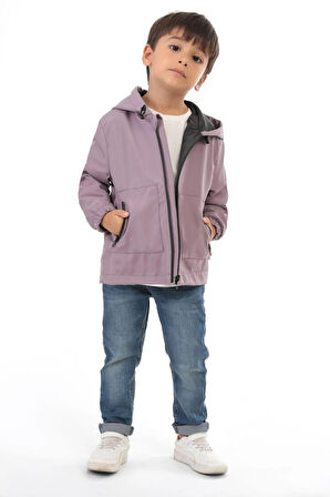 Erkek Çocuk Astarlı Su Ve Rüzgar Geçirmez Kapüşonlu Çift Fermuarlı Yağmurluk