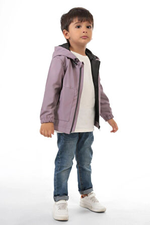 Erkek Çocuk Astarlı Su Ve Rüzgar Geçirmez Kapüşonlu Çift Fermuarlı Yağmurluk