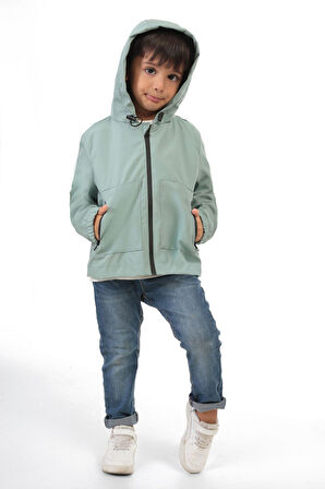 Erkek Çocuk Astarlı Su Ve Rüzgar Geçirmez Kapüşonlu Çift Fermuarlı Yağmurluk