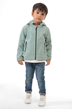 Erkek Çocuk Astarlı Su Ve Rüzgar Geçirmez Kapüşonlu Çift Fermuarlı Yağmurluk