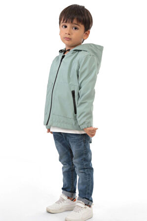 Erkek Çocuk Astarlı Su Ve Rüzgar Geçirmez Kapüşonlu Çift Fermuarlı Yağmurluk