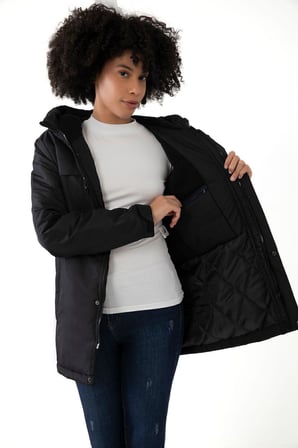 Spor Kadın Lacivert Içi Polarlı Su Ve Rüzgar Geçirmez Kapüşonlu  Mont Kaban Parka S-FMP-K-105 Siyah 2XL