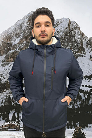 Spor Erkek Taba  Kürklü Su Ve Rüzgar Geçirmez Kapüşonlu  Mont & Kaban & Parka