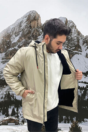 Spor Erkek Taba  Kürklü Su Ve Rüzgar Geçirmez Kapüşonlu  Mont & Kaban & Parka