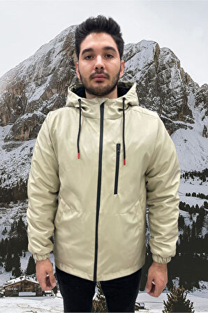 Spor Erkek Taba  Kürklü Su Ve Rüzgar Geçirmez Kapüşonlu  Mont & Kaban & Parka