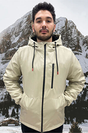 Spor Erkek Taba  Kürklü Su Ve Rüzgar Geçirmez Kapüşonlu  Mont & Kaban & Parka