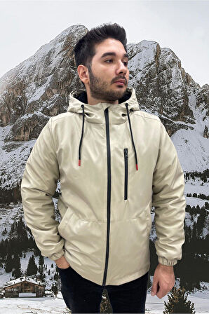 Spor Erkek Taba  Kürklü Su Ve Rüzgar Geçirmez Kapüşonlu  Mont & Kaban & Parka