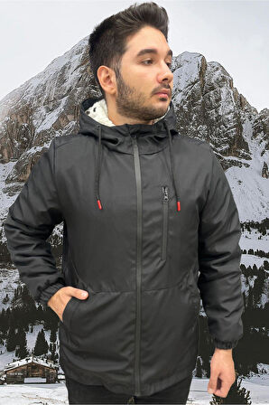 Spor Erkek Taba  Kürklü Su Ve Rüzgar Geçirmez Kapüşonlu  Mont & Kaban & Parka