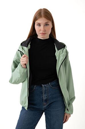 Spor Kadın Taba Kapüşonlu Su ve Rüzgar Geçirmez Cepli İçi Astarlı Oversize Mevsimlik Yağmurluk