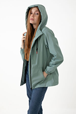 Spor Kadın Taş Içi Astarlı Su Geçirmez Ve Rüzgara Dayanıklı Kapüşonlu Cepli Yağmurluk - Rüzgarlık