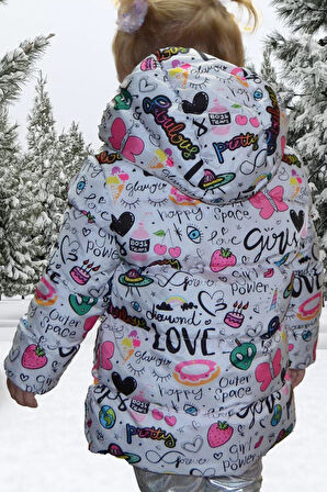 Spor Kız Spor Çocuk Içi Polarlı Kapüşonlu Girls Yazılı Kelebek Desenli   Mont & Kaban & Parka