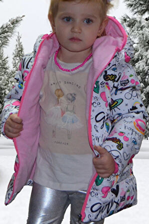 Spor Kız Spor Çocuk Içi Polarlı Kapüşonlu Girls Yazılı Kelebek Desenli   Mont & Kaban & Parka