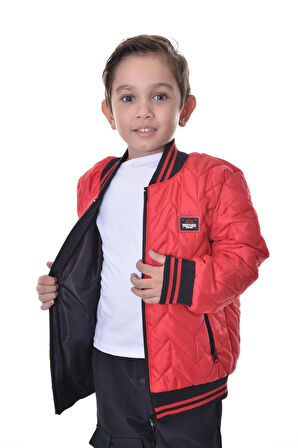 Spor Erkek Spor Çocuk Siyah Kolej Yaka  Astarlı Su ve Rüzgar Geçirmez Fermuarlı Cep Mont Ceket