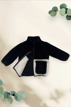 Spor Erkek Spor Çocuk Peluş Ekru Siyah Cepli Fermuarlı Welsoft  Mont