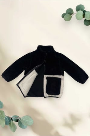 Spor Erkek Spor Çocuk Peluş Ekru Siyah Cepli Fermuarlı Welsoft  Mont