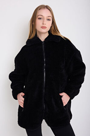 Spor Kadın Ekru Peluş Rüzgar Geçirmez Welsoft Çift Cepli  Mont Kaban