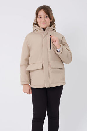 Spor Kız Spor Çocuk Taş  Kürklü Su ve Rüzgar Geçirmez Kapüşonlu 3 Cep  Mont & Kaban & Parka