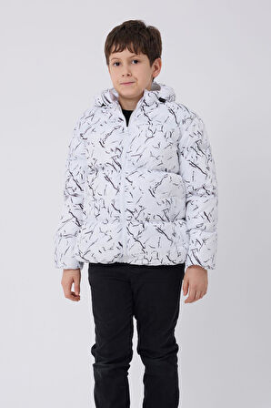 Spor Erkek Spor Çocuk Beyaz Çıkabilir Kapüşonlu Su ve Rüzgar Geçirmez Cepli   Mont & Kaban & Parka