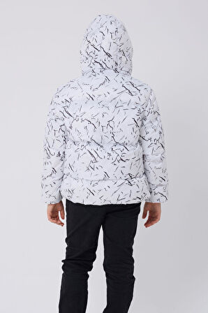 Spor Erkek Spor Çocuk Beyaz Çıkabilir Kapüşonlu Su ve Rüzgar Geçirmez Cepli   Mont & Kaban & Parka