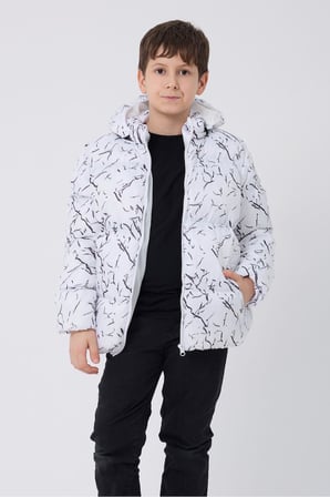 Spor Erkek Spor Çocuk Beyaz Çıkabilir Kapüşonlu Su ve Rüzgar Geçirmez Cepli   Mont & Kaban & Parka
