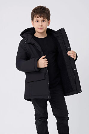 Spor Erkek Spor Çocuk Vizon Içi Kürklü Su Ve Rüzgar Geçirmez Kapüşonlu 3 Cep  Mont & Kaban & Parka