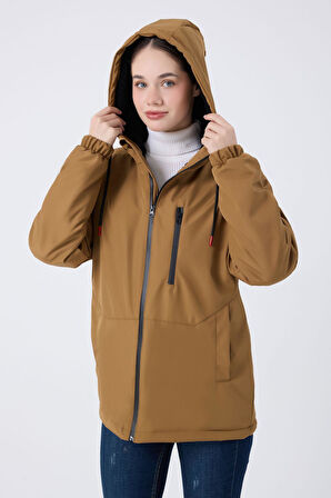 Spor Kadın Taba  Kürklü Su Ve Rüzgar Geçirmez Kapüşonlu  Mont & Kaban & Parka