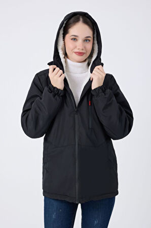 Spor Kadın Taba  Kürklü Su Ve Rüzgar Geçirmez Kapüşonlu  Mont & Kaban & Parka